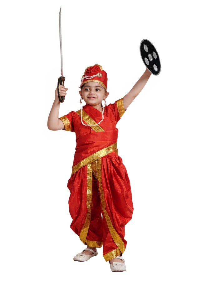 كاكو فانسي دريسيس فستان تنكري من الحرير والبوليستر من كاكو، زي راني البطلة الوطنية، زي راني لاكشمي باي المناضلة من أجل الحرية، مناسب ليوم الاستقلال ويوم الجمهورية - أحمر، مقاس 10-12 سنة، للبنات - Image 1